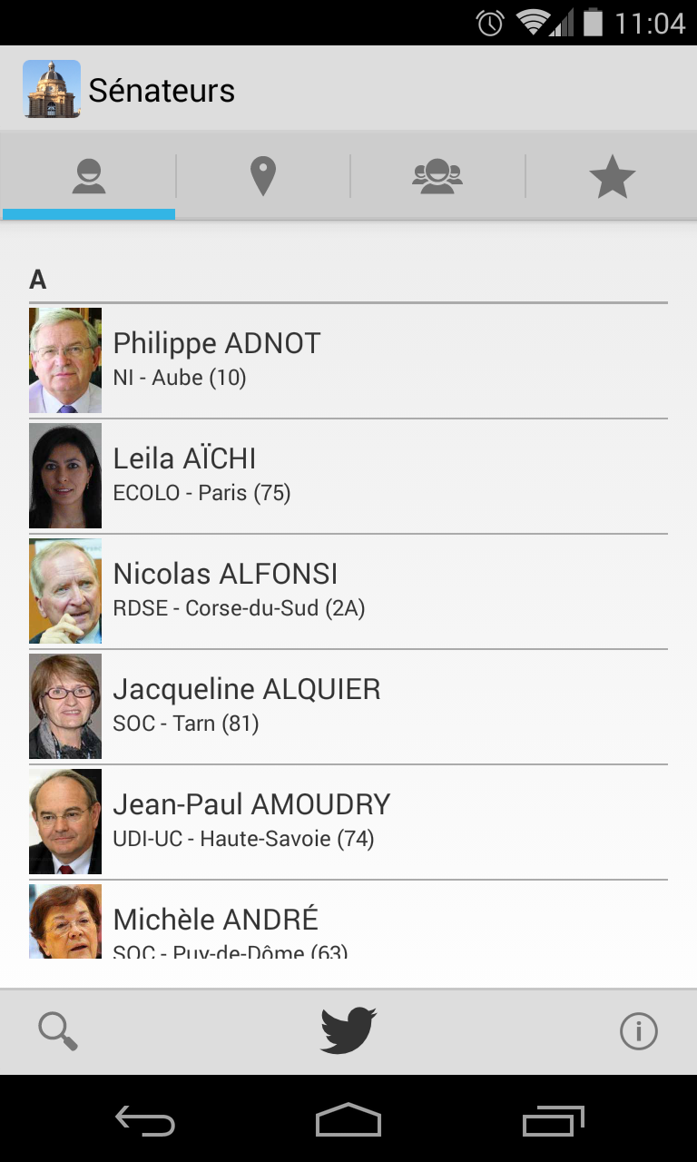 Android application Sénateurs screenshort