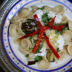 Orecchiette with Marinated Eggplant, Burrata and Chilies