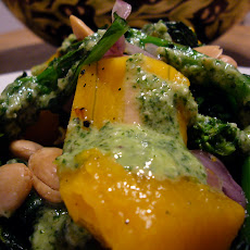 Roasted Butternut Squash and Rapini Sauté with Creamy Pumpkin Seed and Cilantro Dressing