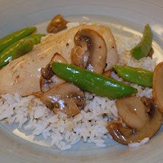 Chicken, Mushrooms and Sugar Snap Peas over Rice