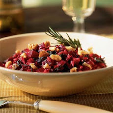 Beet Risotto with Greens, Goat Cheese, and Walnuts