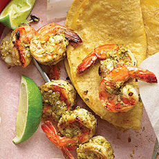 Grilled Cilantro and Pistachio Pesto Shrimp Skewers