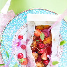 Summer fruit papillotes with lavender ice cream