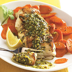 Sauteed Striped Bass with Mint Pesto and Spiced Carrots