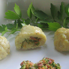 Celery Root Potato Dumplings Filled with Spring Onions and Bacon
