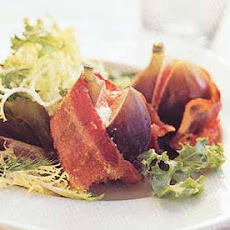 Mesclun Salad with Goat Cheese-Stuffed Figs Wrapped in Bacon