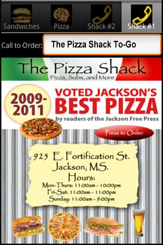 The Pizza Shack To-Go Menu App
