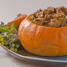 Neo-Classical Thanksgiving Dressing with Apricots and Prunes, Stuffed in a Whole Pumpkin