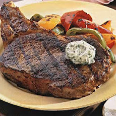 Rib-Eye Steaks with Bell Peppers and Gorgonzola Butter