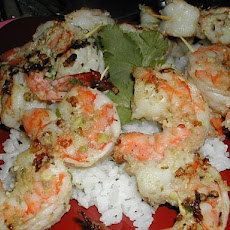 Chilli King Prawns (Shrimp) Skewers With Pistachio Coriander Rub
