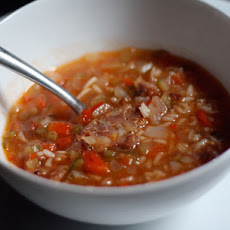 Dinner Tonight: Tomato, Rice, and Andouille Soup