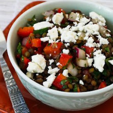 Joanne Weir's Green Lentil and Red Pepper Salad with Red Onion, Mint, and Feta
