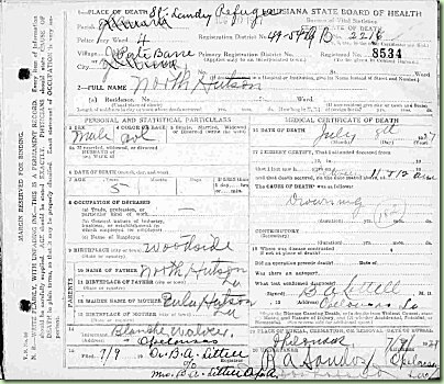 Second certificate, 12 July 1927 in Port Barre, St. Landry Parish.