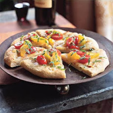 Garlic Flatbreads with Smoked Mozzarella and Tomato Vinaigrette