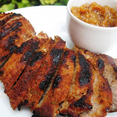 Spiked Pork Tenderloin with Sunny Pear Chutney