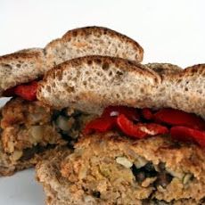Mushroom and Mozzarella Stuffed Sausage Burgers with Peppadew Peppers and Garlicky Aioli