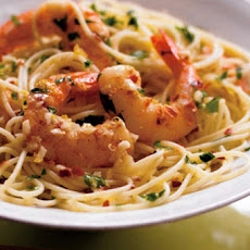 Sauteed Shrimp With Lemon Caper Cream Sauce on Angel Hair Pasta