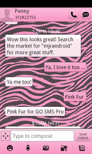 【免費個人化App】Pink Zebra GO SMS Theme-APP點子