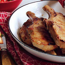 Garlic-Miso Pork Chops with Orange Bell Pepper and Arugula