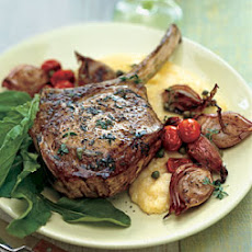 Veal Chops with Roasted Shallots, Arugula, and Soft Polenta
