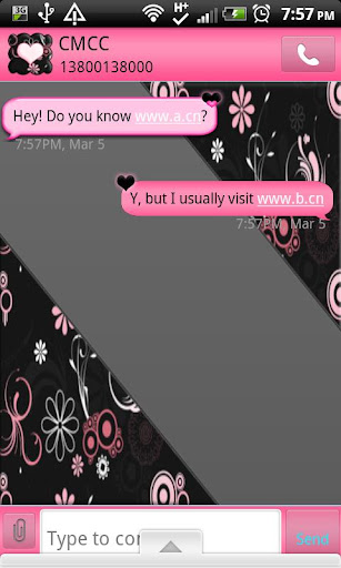 GO SMS THEME GirlyPinkBlack