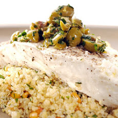 Steamed Halibut with Lemon Olive Quinoa Salad