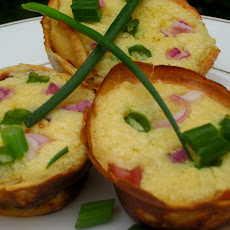 Scallion, Red Onion Mini Souffles in Red Pepper, Buttermilk Crepes