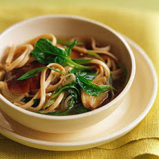 Udon Noodles with Shiitake Mushrooms in Ginger Broth