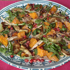 Autumn Salad with Artichokes, Sweet Potato, Arugula and Pomegranate