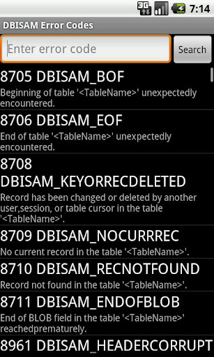 DBISAM Error Codes