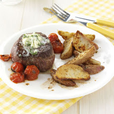 Basil-Butter Steaks with Roasted Potatoes