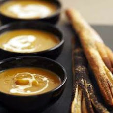 Halloween Pumpkin Soup With Breadstick Broomsticks