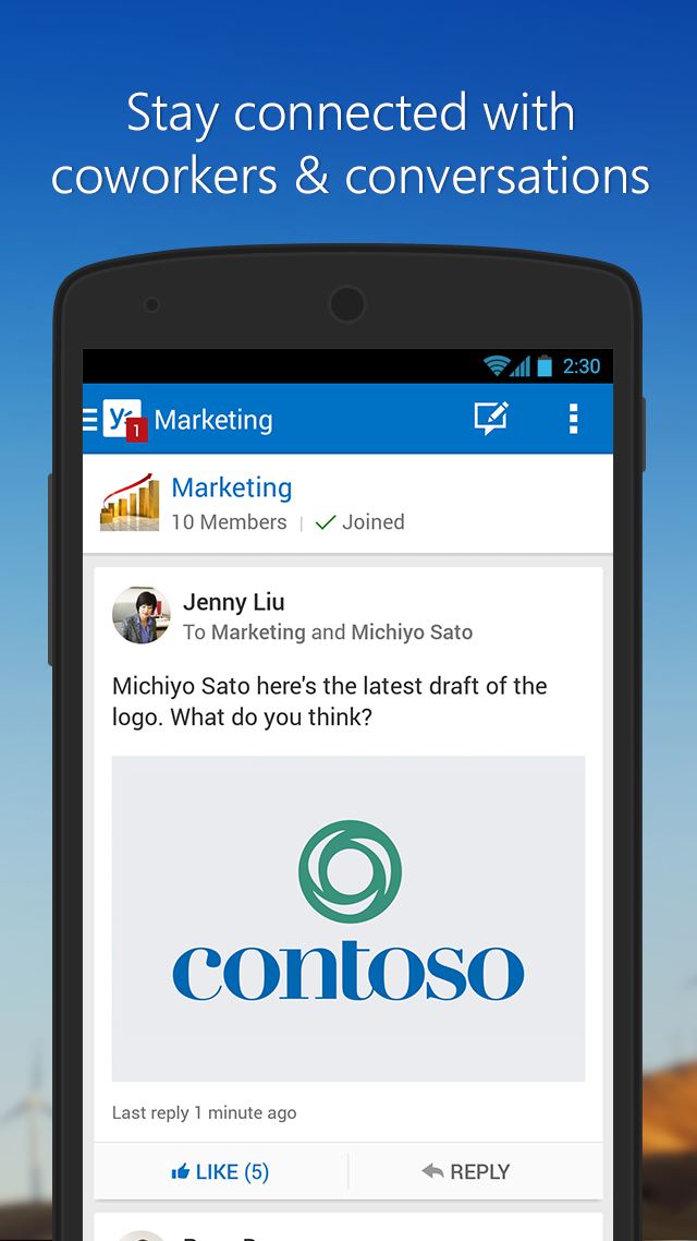 Android application Yammer screenshort