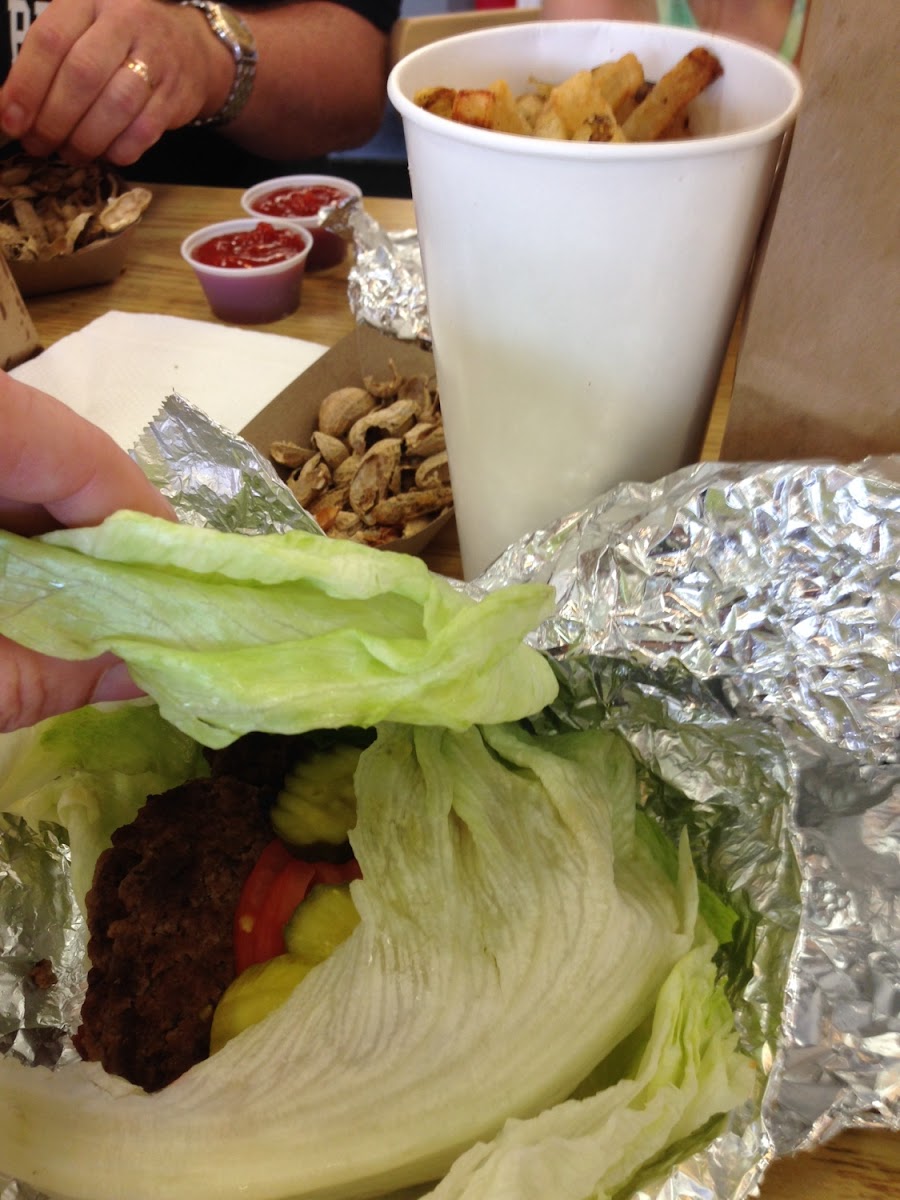 Lettuce wrap burger and fries