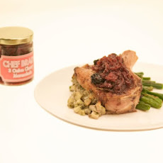 Stuffed Pork Chop with Three-Onion Cherry Jam and Buttered Green Beans