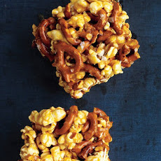 Chewy Caramel Popcorn and Pretzel Bars