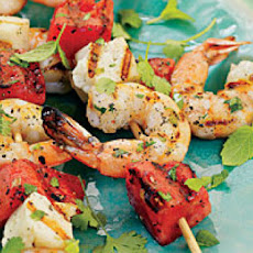 Shrimp, Watermelon, and Halloumi Kabobs