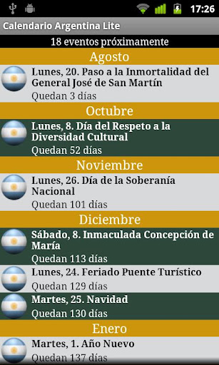 Calendario Feriados Argentina