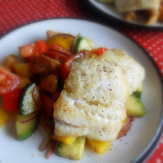 Crispy fish with gazpacho salad