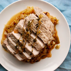 Pork Loin with Cider-Braised Leeks and Apples