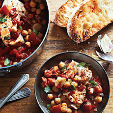 Halibut and Chorizo Stew with Garlic Toasts