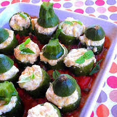 Hip Ricotta-stuffed Zucchini on a Tomato Bed