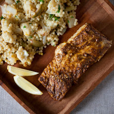 Saffron-scented Vegetable Couscous with North African-spiced Halibut