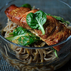 Hot Smoked Salmon, Soba and Asian Greens Salad