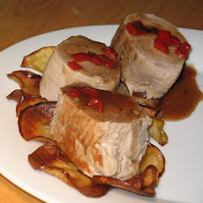 Pan-Fried Pork Fillet Pear Chips and Mashed Kumara and Carrot