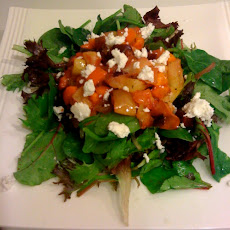 Green salad with roasted apple, beet and carrots with sherry thyme vinaigrette