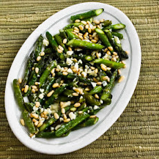 Sauteed Asparagus with Melted Gorgonzola and Pine Nuts