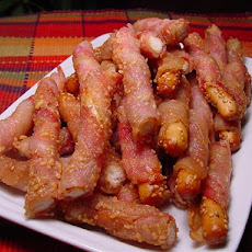Bacon Wrapped Sesame Breadsticks