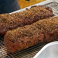 Roasted Beef Tenderloin with Roasted Pepper and Black Olive Sauce