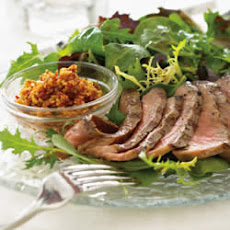 Mixed Greens with Grilled Steak and Walnut Romesco